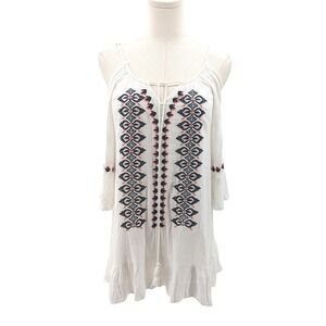 Boho Embroidered Cold Shoulder Tunic Top Cream Viscose Exist S